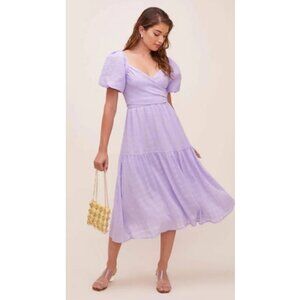 ASTR The Label Sonnet Puff Sleeve Midi Dress Purple Size Medium